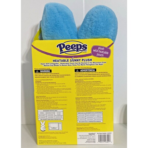PEEPS Heatable Bunny Rabbit Plush 12" Blue Microwavable Warming Clay Bead Pouch - Picture 2 of 7